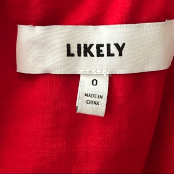 LIKELY Red Eyelet Dress Mini On Or Off Shoulder Cotton Woman’s Size 0 - Picture 7 of 8